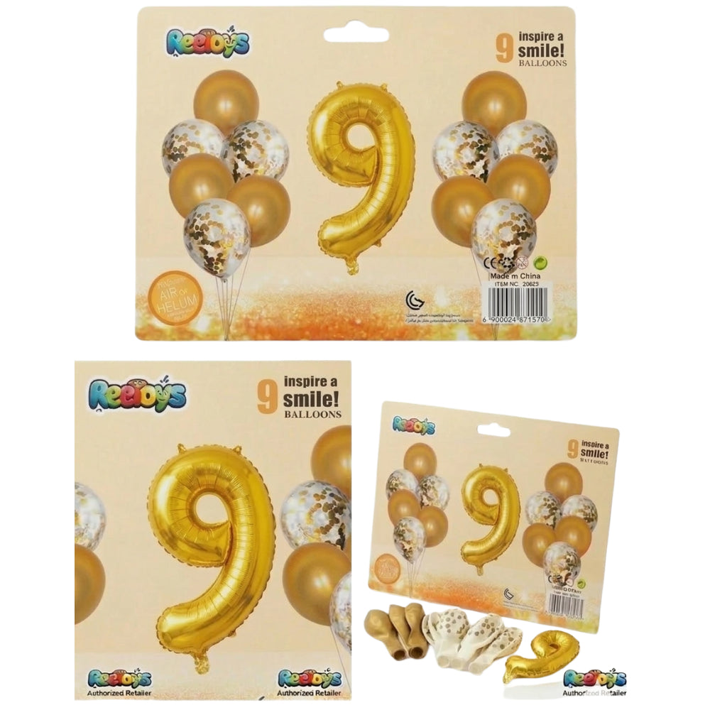 Party Decoration Balloons And Foil Balloon - 9 Number- 13Pcs - White And Gold Colour