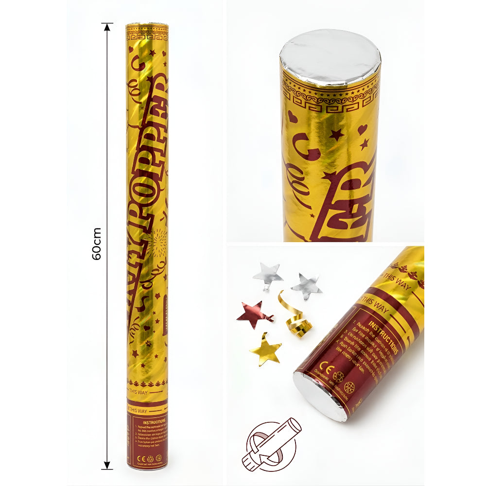 Party Popper Multi Coloured Confetti Cannons - Confetti Shooter -60Cm
