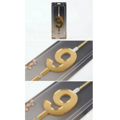 Cake Decoration 9 Number Topper With Candle - Gold Colour