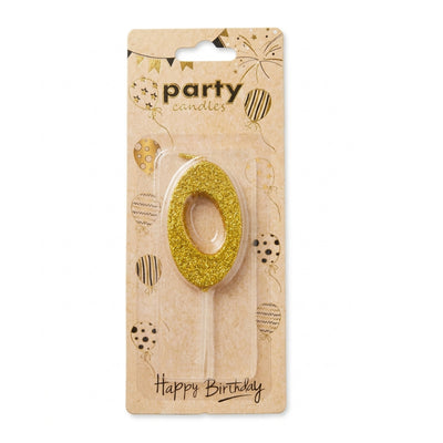 Cake Decoration Candle 0 Number - Glitter - Gold Colour