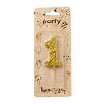 Cake Decoration Candle 1 Number - Glitter - Gold Colour