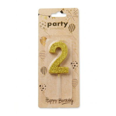 Cake Decoration Candle 2 Number - Glitter - Gold Colour