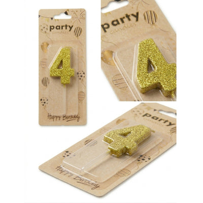 Cake Decoration Candle 4 Number - Glitter - Gold Colour