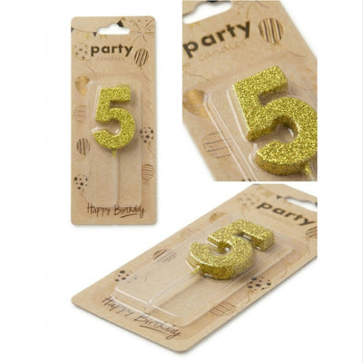 Cake Decoration Candle 5 Number - Glitter - Gold Colour