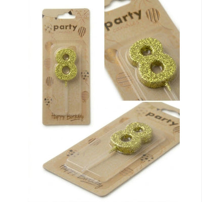 Cake Decoration Candle 8 Number - Glitter - Gold Colour