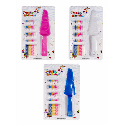Party Decoration Candle With Cake Cutting Knife/Server Set - Assorted Colours(1Pcs Only)