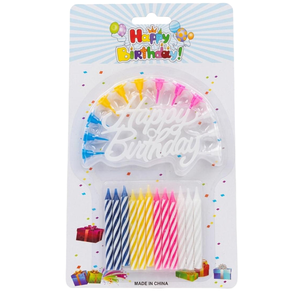 Happy Birthday Party Candle With Cake Topper - 13Pcs Set