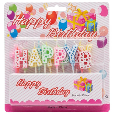 Happy Birthday Letter Candle Set -Star And Moon Design - Assorted Colours
