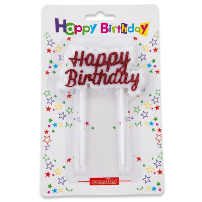Happy Birthday Cake Candle Topper - Glitter - Red Colour