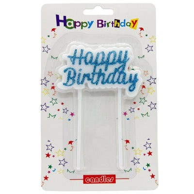 Happy Birthday Cake Candle Topper - Glitter - Blue Colour