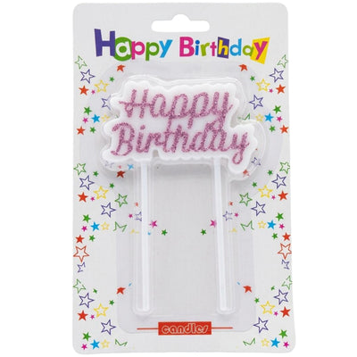 Happy Birthday Cake Candle Topper - Glitter - Pink Colour