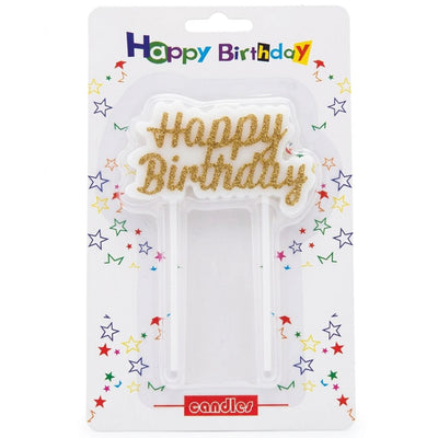 Happy Birthday Cake Candle Topper - Glitter - Gold Colour