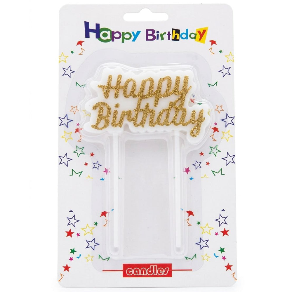 Happy Birthday Cake Candle Topper - Glitter - Gold Colour