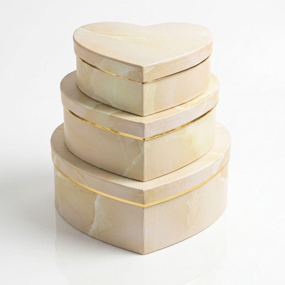 Gift Box Heart Shape 3Pcs Set - Off White