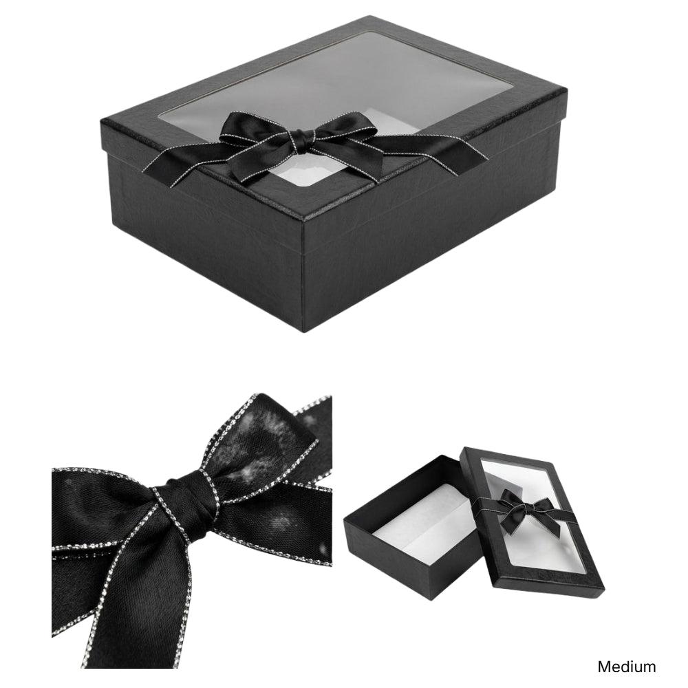 Gift Box With A Transparent Window - Medium - 28X9X20Cm - Black Colour