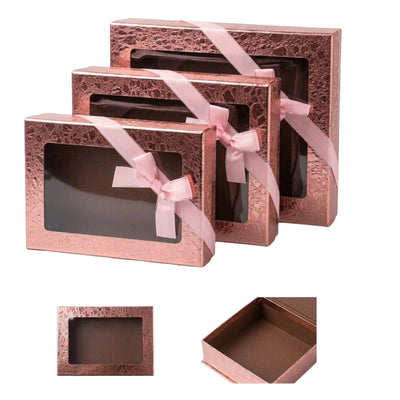 Gift Box With A Transparent Window 3Pcs Set - Metallic Pink Colour