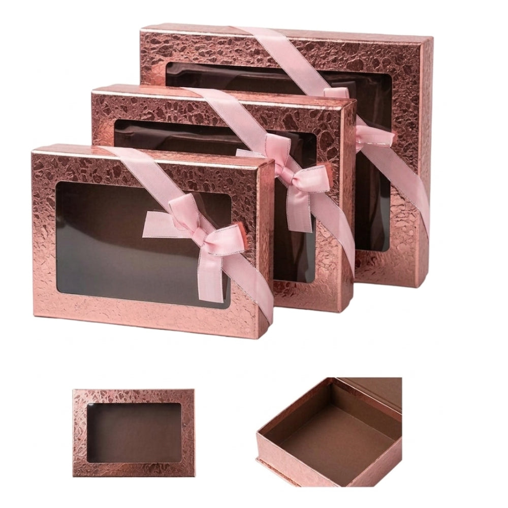 Gift Box With A Transparent Window 3Pcs Set - Metallic Pink Colour