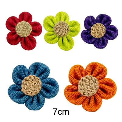 Gift Decoration Linen Flower Bow Handmade Assorted Colours - 7Cm Each - Pack Of 20 Pcs
