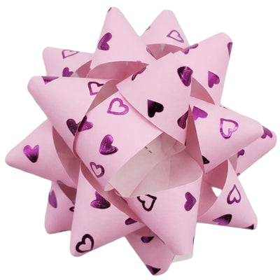 Gift Paper Ribbon Bow Heart Shape Printed - Pink Colour - Pack Of 3 Pcs