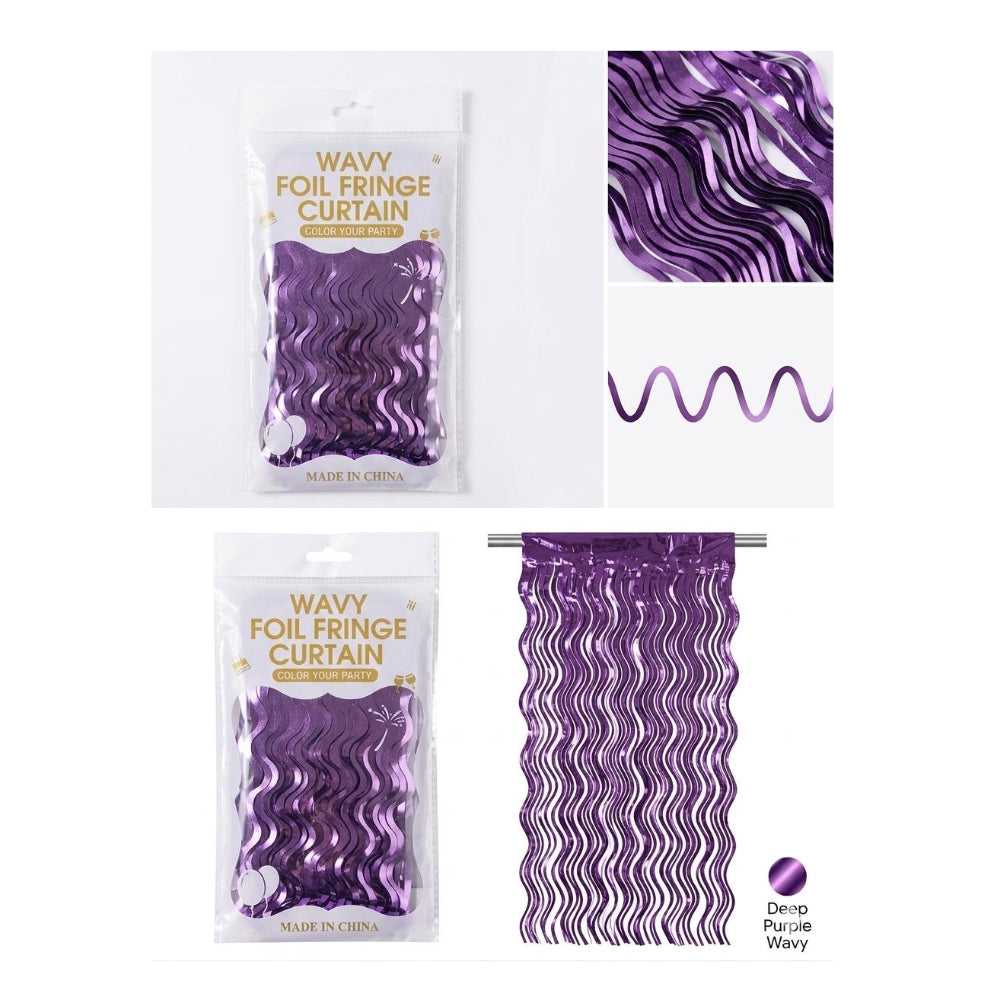 Wavy Tinsel Foil Fringe Curtain For Party Decoration - Royal Purple