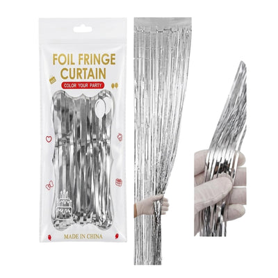 Tinsel Foil Fringe Curtain For Party Decoration - Rain Curtain - Silver Colour
