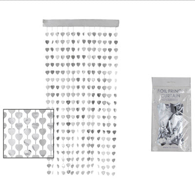 Heart Shape Foil Fringe Curtain For Party Decoration - Silver