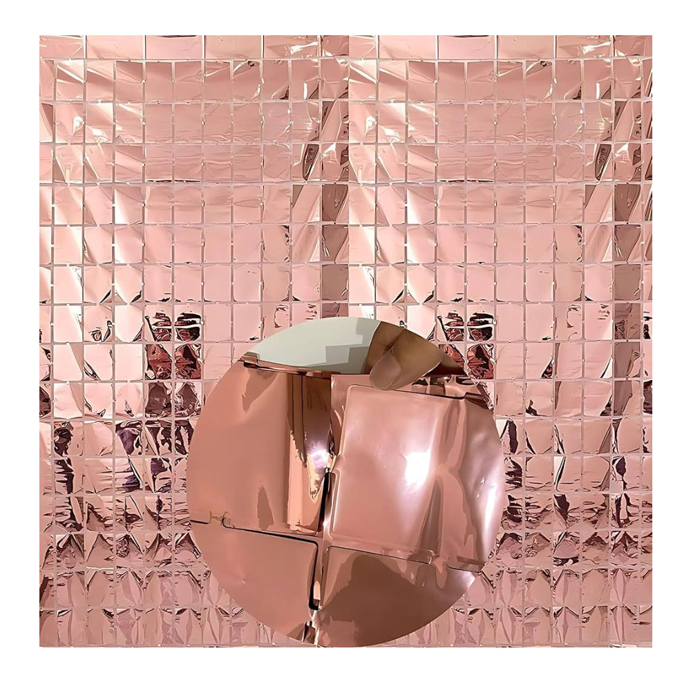 Square Foil Fringe Curtain For Party Decoration - Rose Gold