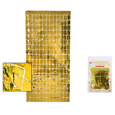 Square Foil Fringe Curtain For Party Decoration - Gold