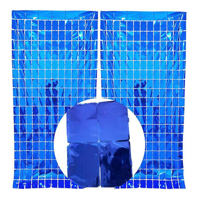 Square Foil Fringe Curtain For Party Decoration - Blue