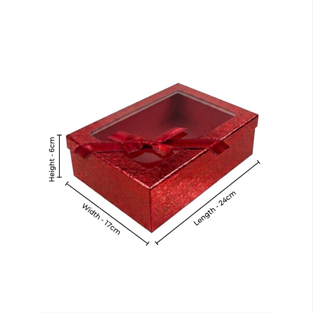 Gift Box With A Transparent Window - Small - 24X6X17Cm - Red Colour