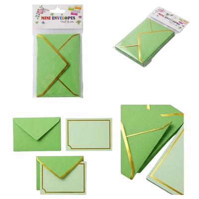 Gold Foil Lining Mini Envelope And Card - Green - 7.5X11 Cm ( Pack Of 5 Pcs )