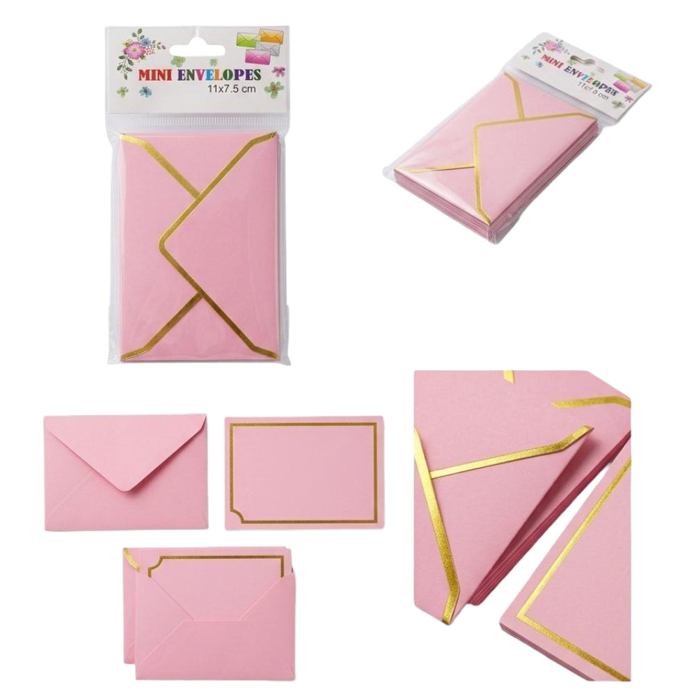 Gold Foil Lining Mini Envelope And Card - Pink - 7.5X11 Cm ( Pack Of 5 Pcs )