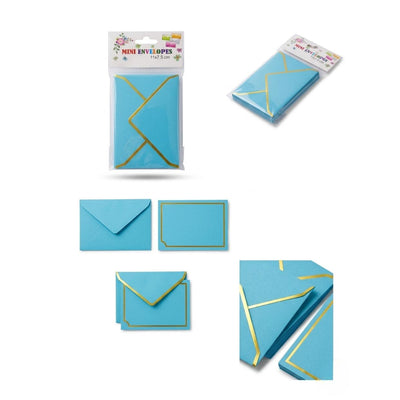 Gold Foil Lining Mini Envelope And Card - Blue - 7.5X11 Cm ( Pack Of 5 Pcs )
