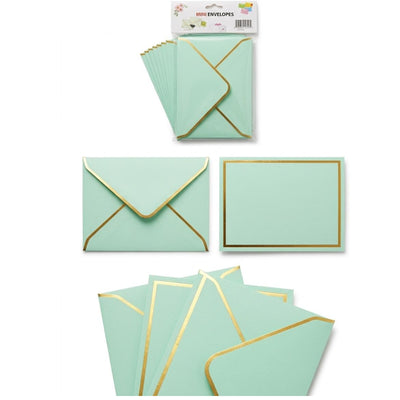 Gold Foil Lining Envelope And Card - Green - 13X18 Cm ( Pack Of 5 Pcs )