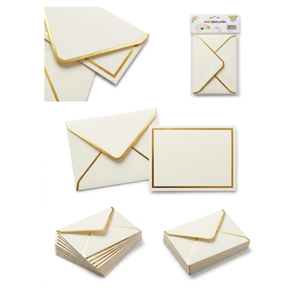 Gold Foil Lining Envelope And Card - Off-White - 13X18 Cm ( Pack Of 5 Pcs )