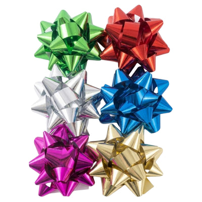 Gift Decoration Mini Star Shaped Wrapping Bow Metallic - Assorted Colours - Pack Of 6 Pcs