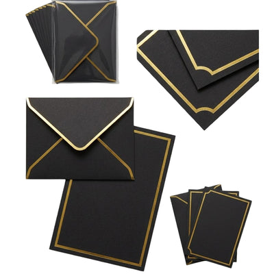 Gold Foil Lining Envelope And Card - Black - 11X16 Cm ( Pack Of 5 Pcs )