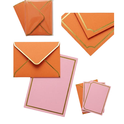 Gold Foil Lining Envelope And Card - Orange - 11X16 Cm ( Pack Of 5 Pcs )