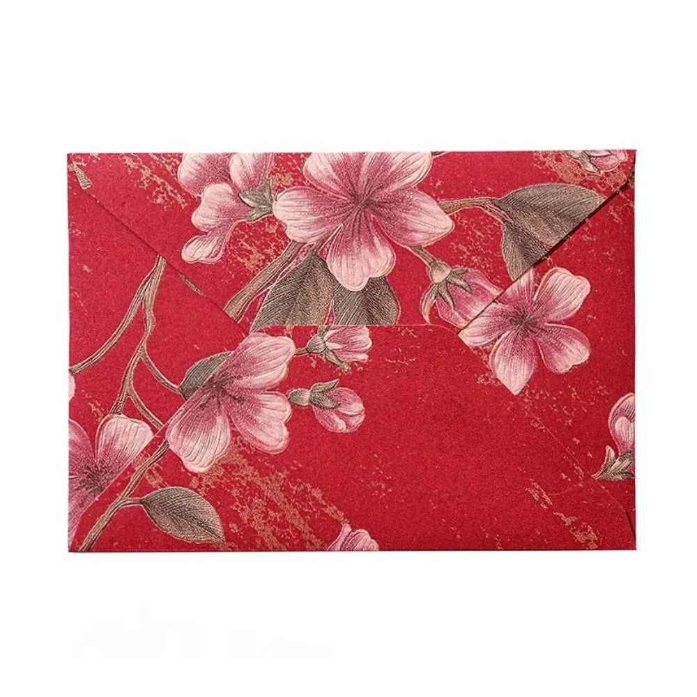 Vintage Elegant Floral Pattern Envelope - Red - 11X16 Cm - Pack Of 10 Pcs