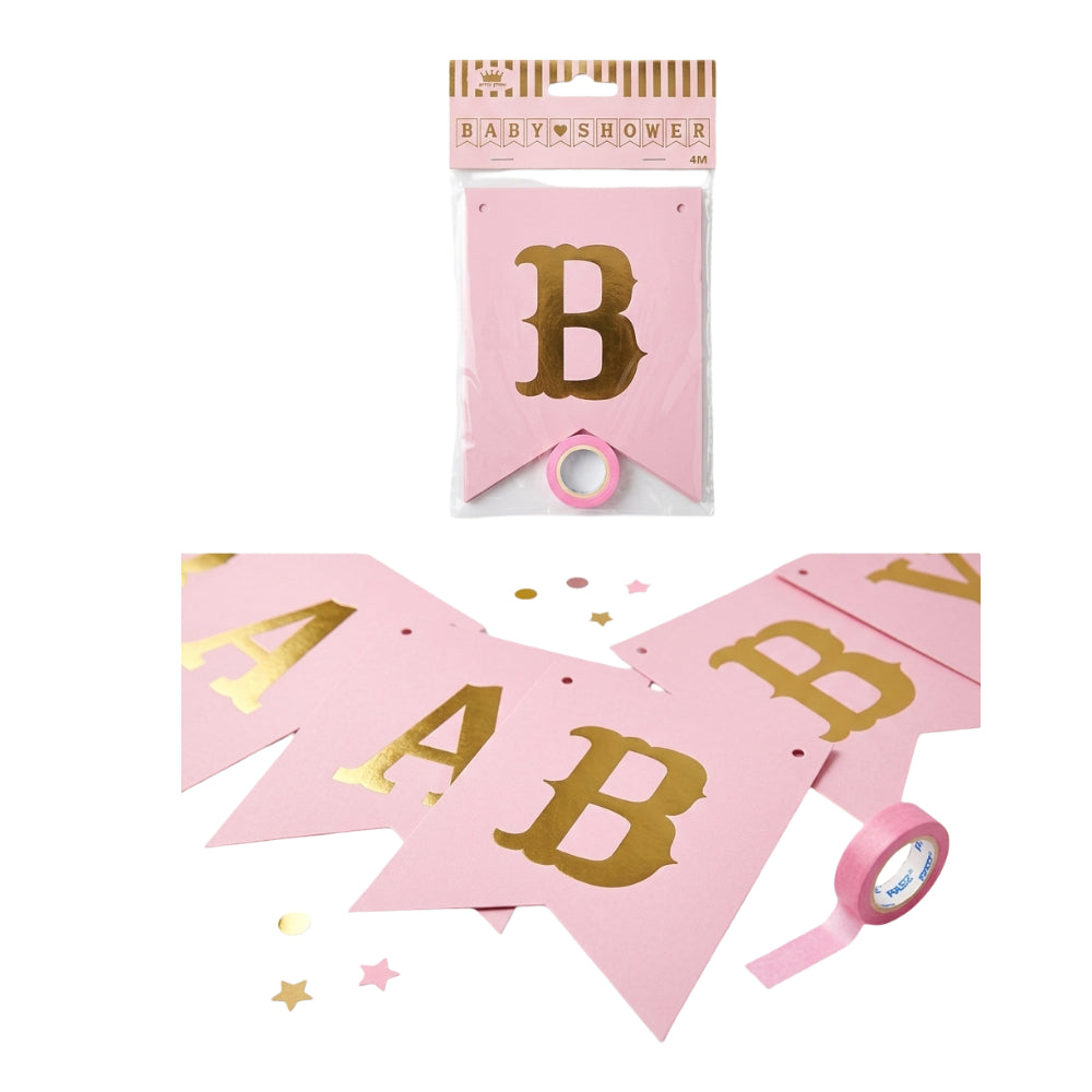Baby Shower Letter Banner - Pink And Gold Colour - 4Mtr