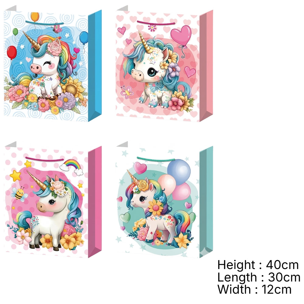Gift Paper Bag Unicorn Theme - Assorted Colours - 40X30X12 Cm - 1 Pcs Only