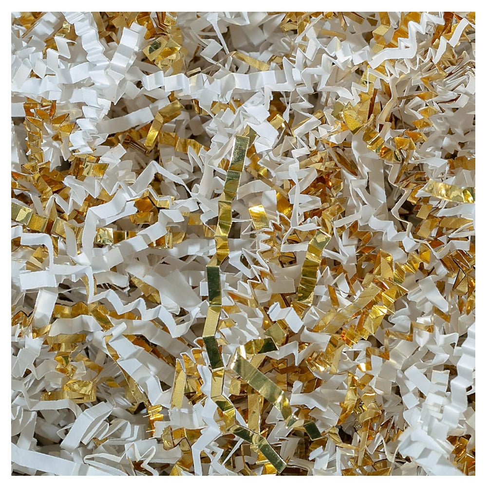 Shimmering Crinkle Cut Shredded Gift Paper Filler - Gold And White