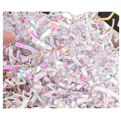 Shimmering Crinkle Cut Shredded Gift Paper Filler - Iridescent And White