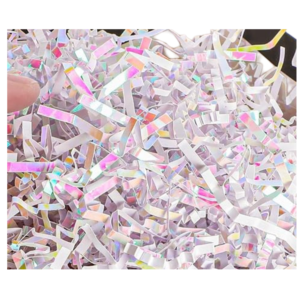 Shimmering Crinkle Cut Shredded Gift Paper Filler - Iridescent And White