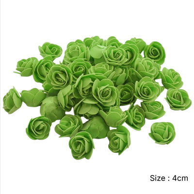 Party Decoration Artificial Foam Rose Heads - Green - 4 Cm - Pack Of 12 Pcs