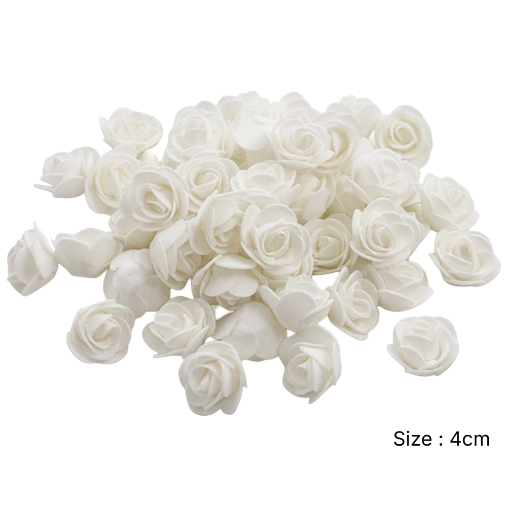 Party Decoration Artificial Foam Rose Heads - White - 4 Cm - Pack Of 12 Pcs