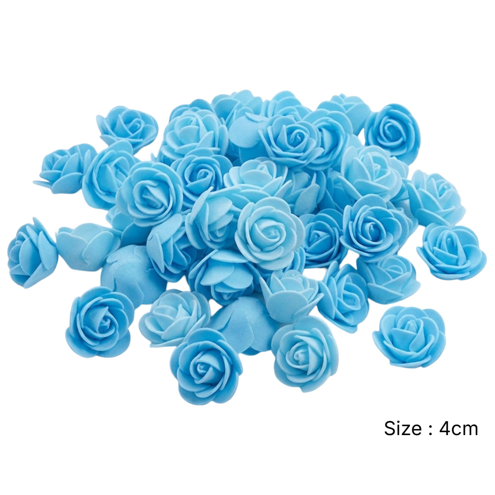 Party Decoration Artificial Foam Rose Heads - Light Blue - 4 Cm - Pack Of 12 Pcs