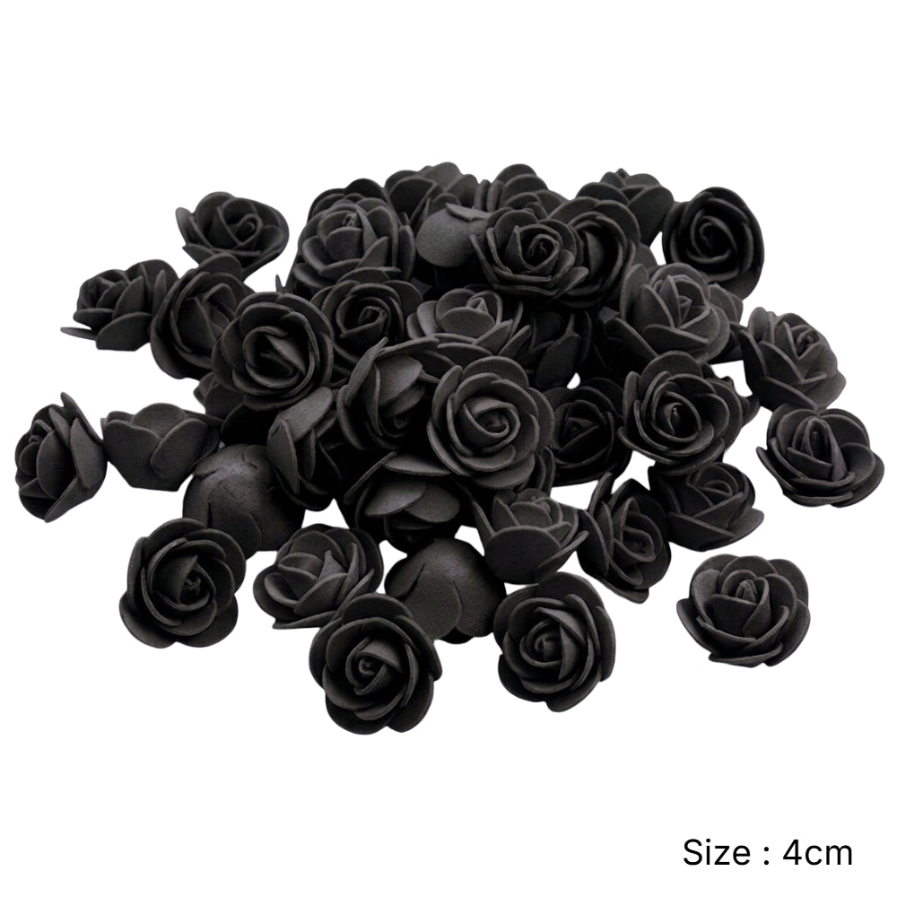 Party Decoration Artificial Foam Rose Heads - Black - 4 Cm - Pack Of 12 Pcs