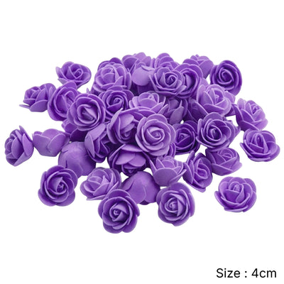 Party Decoration Artificial Foam Rose Heads - Purple - 4 Cm - Pack Of 12 Pcs