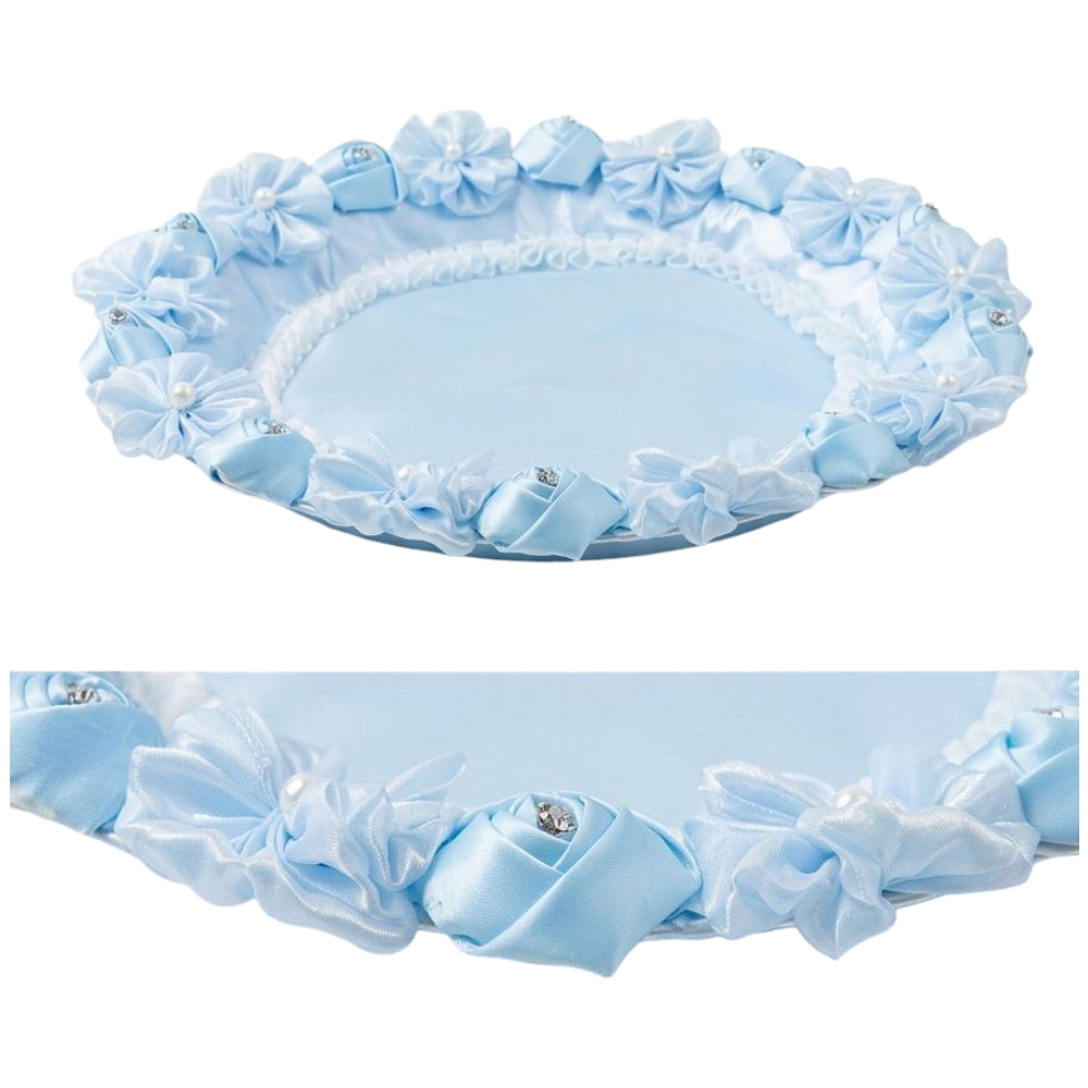 Party Decorative Round Tray - Flower Design - Light Blue Colour